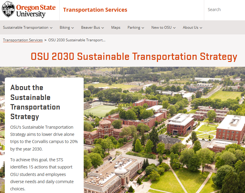 Oregon State University Sustainable Transportation Strategy webpage