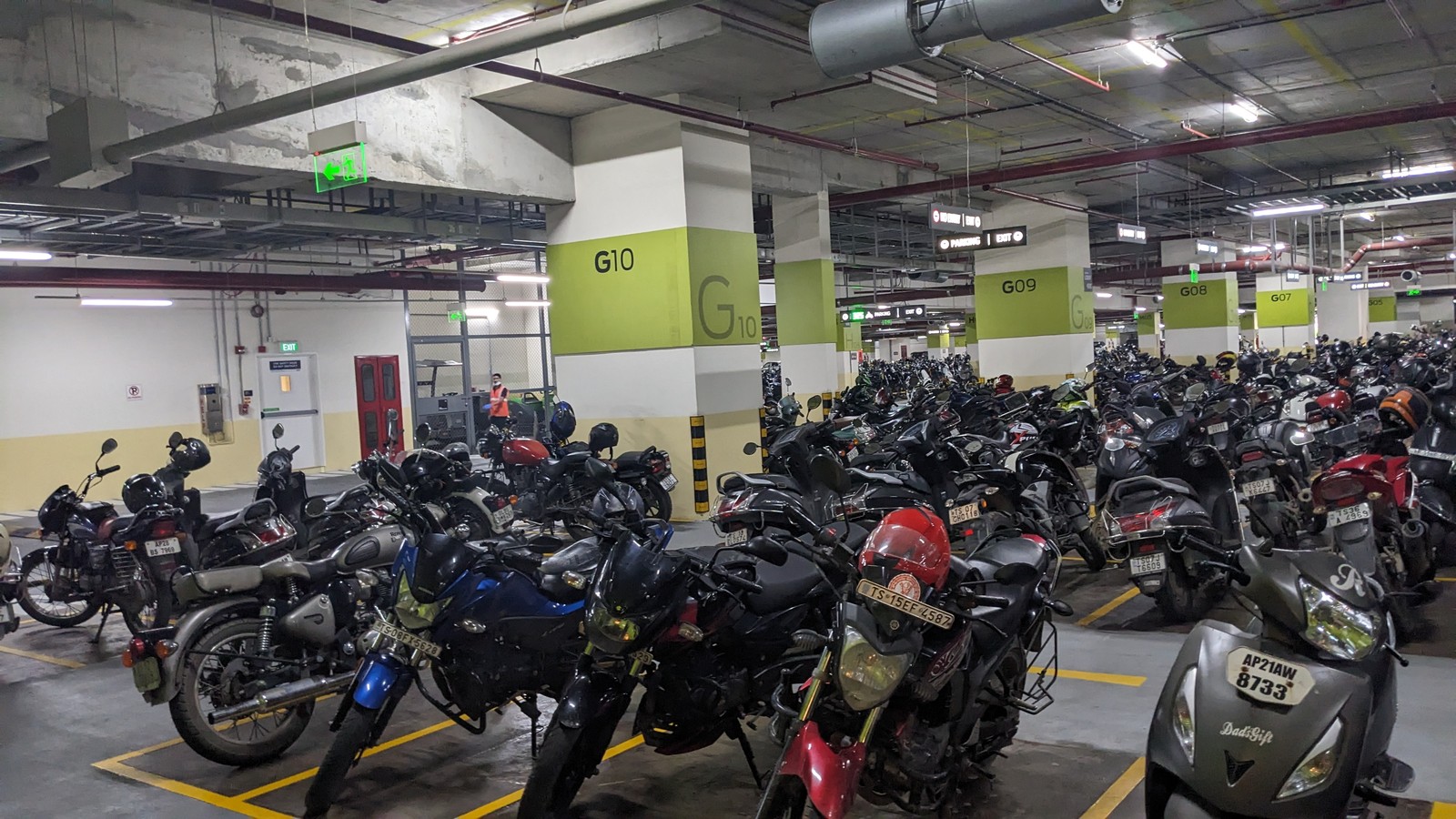 Employee two-wheeler parking garage at an Amazon India campus